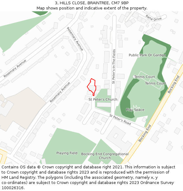 3, HILLS CLOSE, BRAINTREE, CM7 9BP: Location map and indicative extent of plot