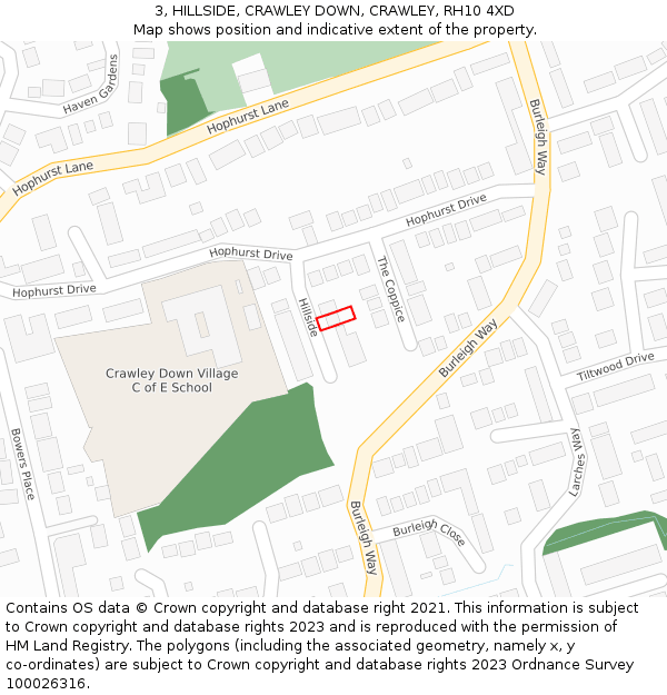 3, HILLSIDE, CRAWLEY DOWN, CRAWLEY, RH10 4XD: Location map and indicative extent of plot