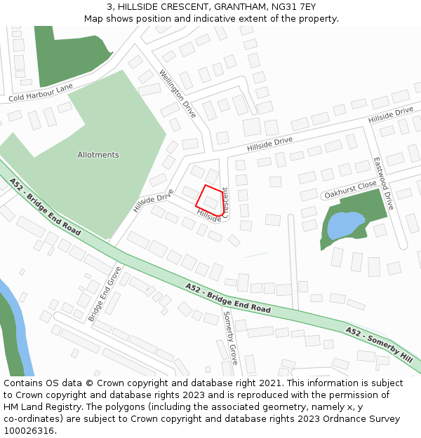 3, HILLSIDE CRESCENT, GRANTHAM, NG31 7EY: Location map and indicative extent of plot