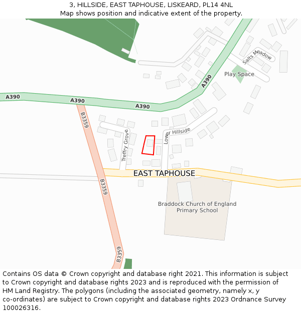 3, HILLSIDE, EAST TAPHOUSE, LISKEARD, PL14 4NL: Location map and indicative extent of plot