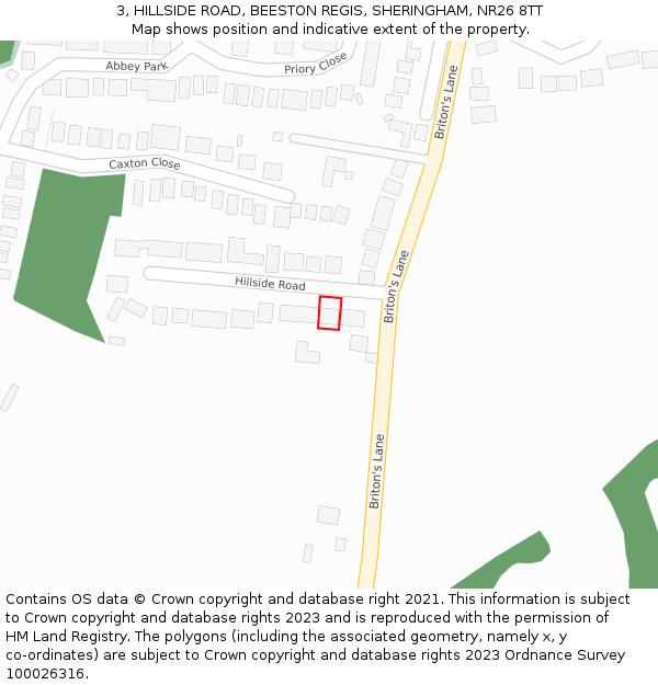 3, HILLSIDE ROAD, BEESTON REGIS, SHERINGHAM, NR26 8TT: Location map and indicative extent of plot