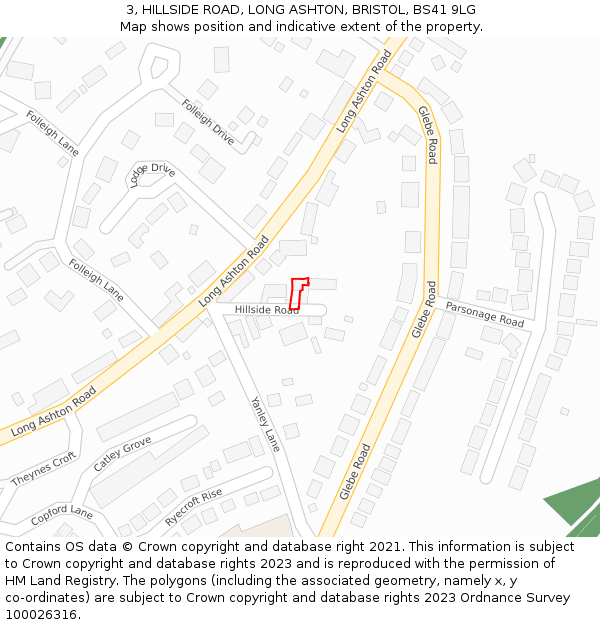 3, HILLSIDE ROAD, LONG ASHTON, BRISTOL, BS41 9LG: Location map and indicative extent of plot