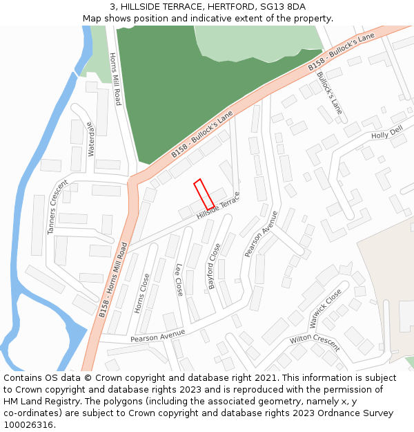 3, HILLSIDE TERRACE, HERTFORD, SG13 8DA: Location map and indicative extent of plot