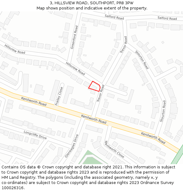 3, HILLSVIEW ROAD, SOUTHPORT, PR8 3PW: Location map and indicative extent of plot