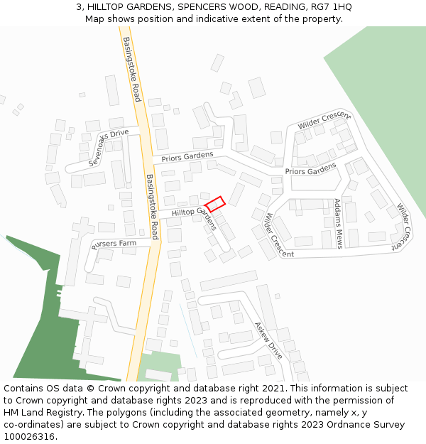 3, HILLTOP GARDENS, SPENCERS WOOD, READING, RG7 1HQ: Location map and indicative extent of plot