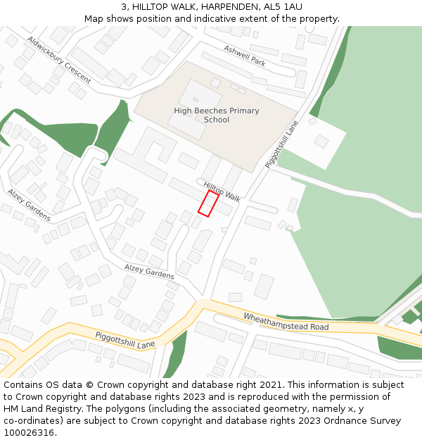 3, HILLTOP WALK, HARPENDEN, AL5 1AU: Location map and indicative extent of plot