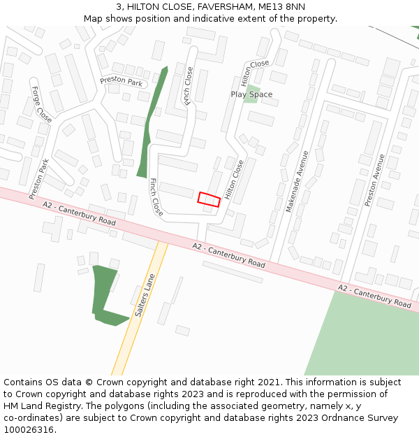 3, HILTON CLOSE, FAVERSHAM, ME13 8NN: Location map and indicative extent of plot
