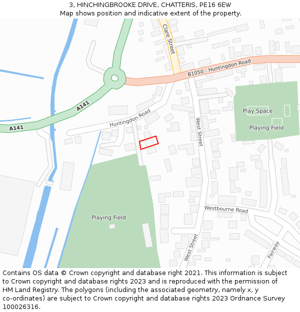 3, HINCHINGBROOKE DRIVE, CHATTERIS, PE16 6EW: Location map and indicative extent of plot