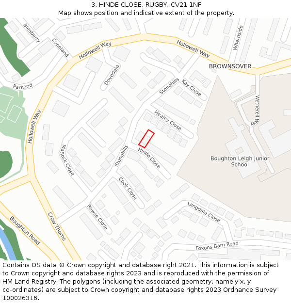 3, HINDE CLOSE, RUGBY, CV21 1NF: Location map and indicative extent of plot