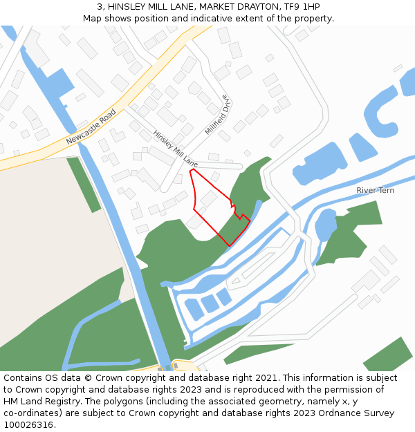 3, HINSLEY MILL LANE, MARKET DRAYTON, TF9 1HP: Location map and indicative extent of plot