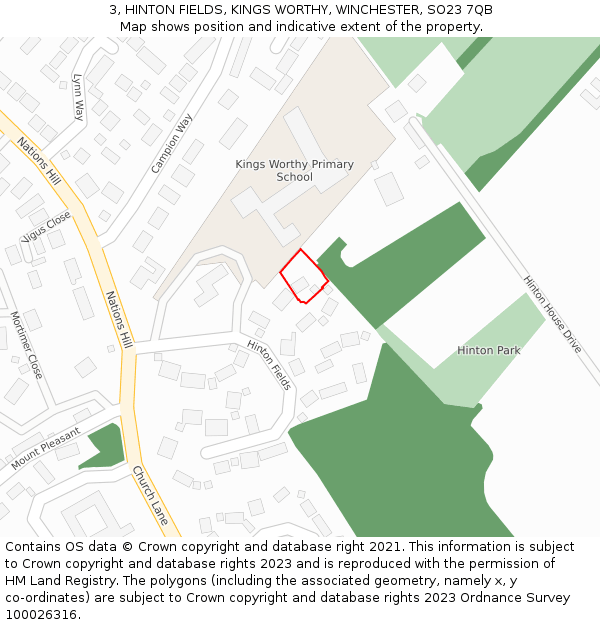 3, HINTON FIELDS, KINGS WORTHY, WINCHESTER, SO23 7QB: Location map and indicative extent of plot