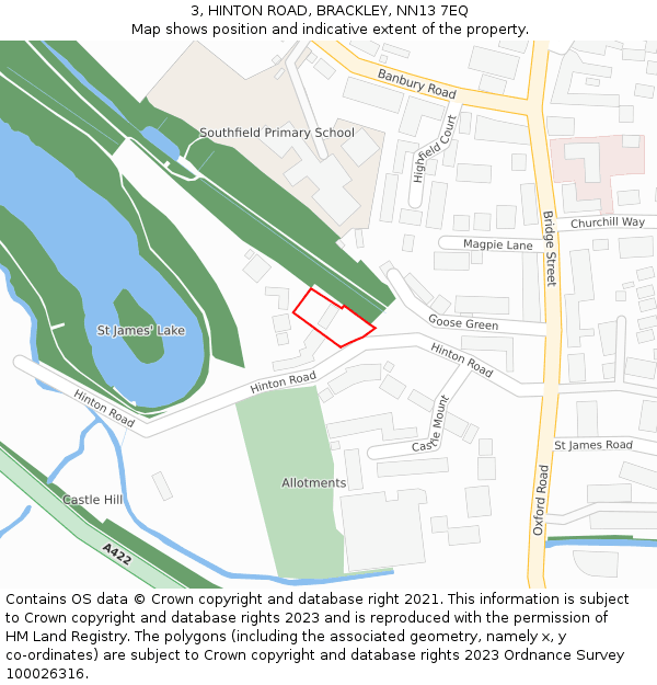 3, HINTON ROAD, BRACKLEY, NN13 7EQ: Location map and indicative extent of plot