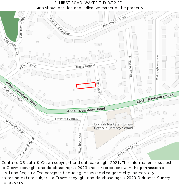 3, HIRST ROAD, WAKEFIELD, WF2 9DH: Location map and indicative extent of plot