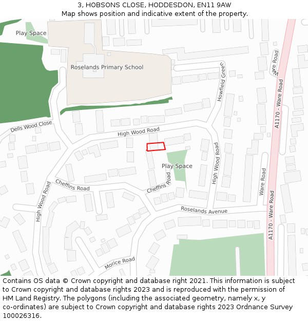3, HOBSONS CLOSE, HODDESDON, EN11 9AW: Location map and indicative extent of plot