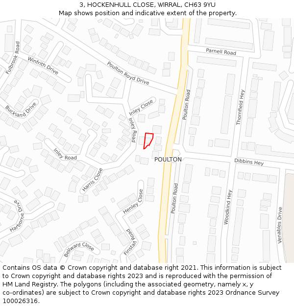 3, HOCKENHULL CLOSE, WIRRAL, CH63 9YU: Location map and indicative extent of plot