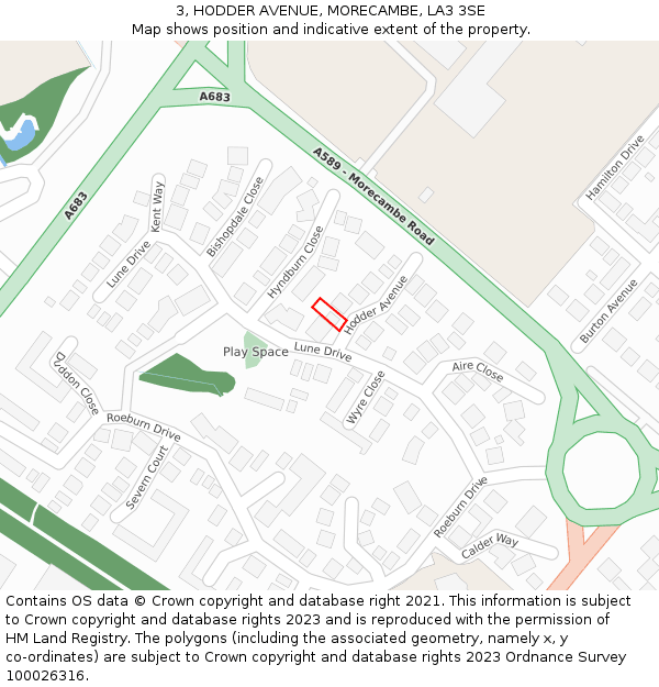 3, HODDER AVENUE, MORECAMBE, LA3 3SE: Location map and indicative extent of plot