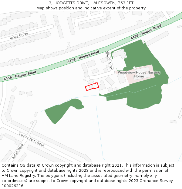 3, HODGETTS DRIVE, HALESOWEN, B63 1ET: Location map and indicative extent of plot
