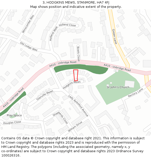 3, HODGKINS MEWS, STANMORE, HA7 4FJ: Location map and indicative extent of plot