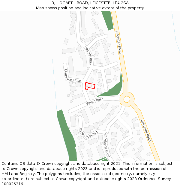 3, HOGARTH ROAD, LEICESTER, LE4 2SA: Location map and indicative extent of plot