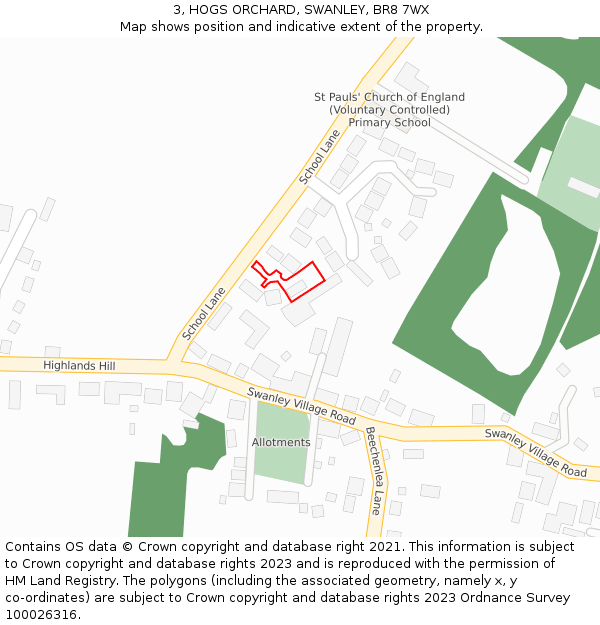 3, HOGS ORCHARD, SWANLEY, BR8 7WX: Location map and indicative extent of plot