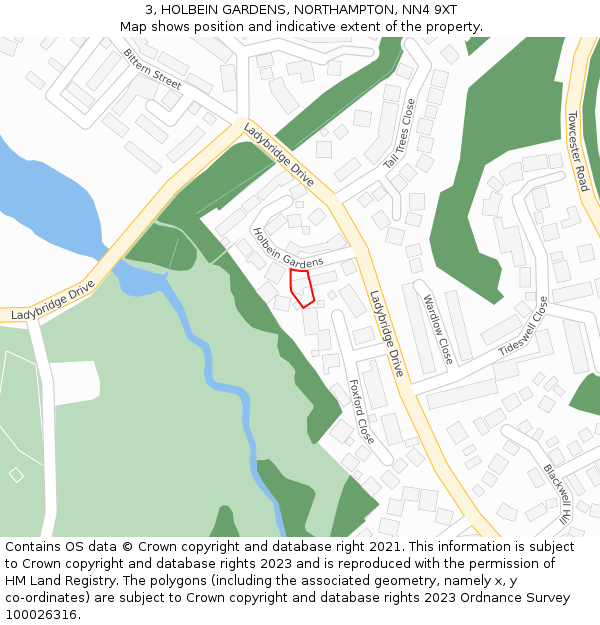 3, HOLBEIN GARDENS, NORTHAMPTON, NN4 9XT: Location map and indicative extent of plot