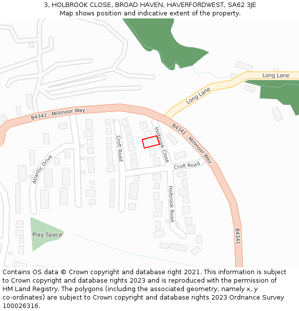 3, HOLBROOK CLOSE, BROAD HAVEN, HAVERFORDWEST, SA62 3JE: Location map and indicative extent of plot