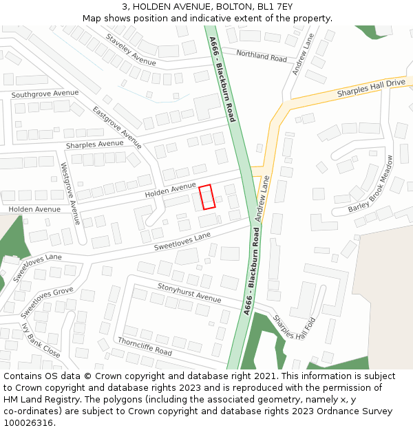 3, HOLDEN AVENUE, BOLTON, BL1 7EY: Location map and indicative extent of plot