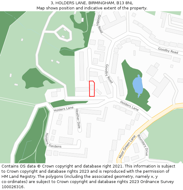 3, HOLDERS LANE, BIRMINGHAM, B13 8NL: Location map and indicative extent of plot