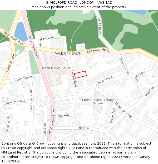 3, HOLFORD ROAD, LONDON, NW3 1AD: Location map and indicative extent of plot
