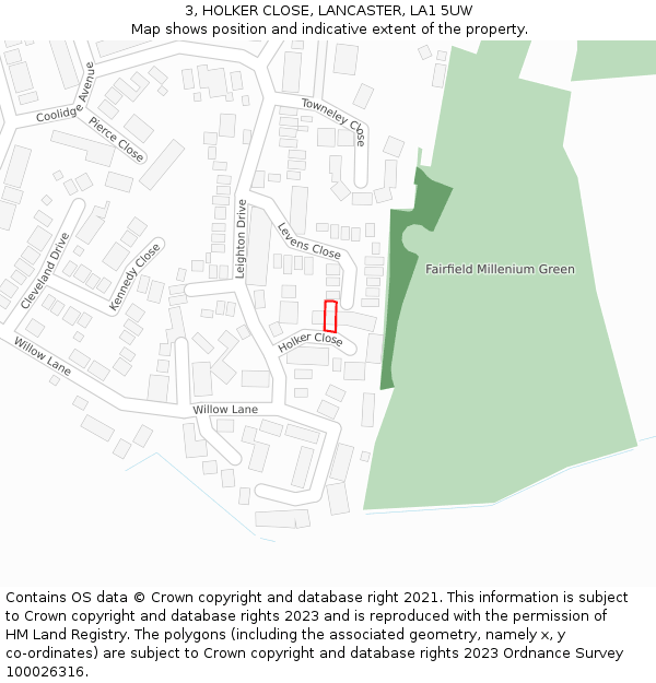 3, HOLKER CLOSE, LANCASTER, LA1 5UW: Location map and indicative extent of plot