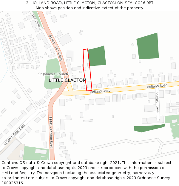 3, HOLLAND ROAD, LITTLE CLACTON, CLACTON-ON-SEA, CO16 9RT: Location map and indicative extent of plot