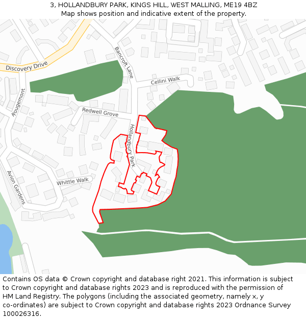 3, HOLLANDBURY PARK, KINGS HILL, WEST MALLING, ME19 4BZ: Location map and indicative extent of plot