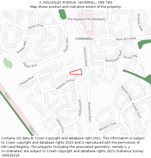 3, HOLLESLEY AVENUE, HAVERHILL, CB9 7WS: Location map and indicative extent of plot