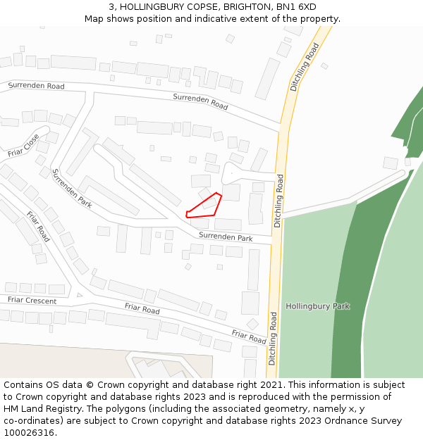 3, HOLLINGBURY COPSE, BRIGHTON, BN1 6XD: Location map and indicative extent of plot