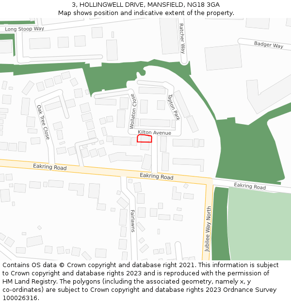 3, HOLLINGWELL DRIVE, MANSFIELD, NG18 3GA: Location map and indicative extent of plot