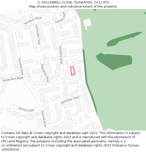 3, HOLLINWELL CLOSE, NUNEATON, CV11 6TU: Location map and indicative extent of plot