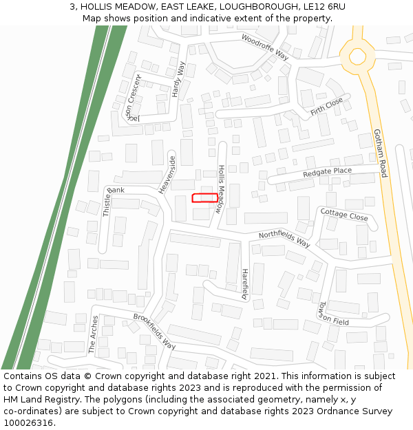 3, HOLLIS MEADOW, EAST LEAKE, LOUGHBOROUGH, LE12 6RU: Location map and indicative extent of plot