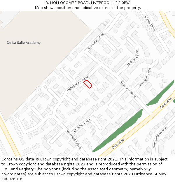 3, HOLLOCOMBE ROAD, LIVERPOOL, L12 0RW: Location map and indicative extent of plot