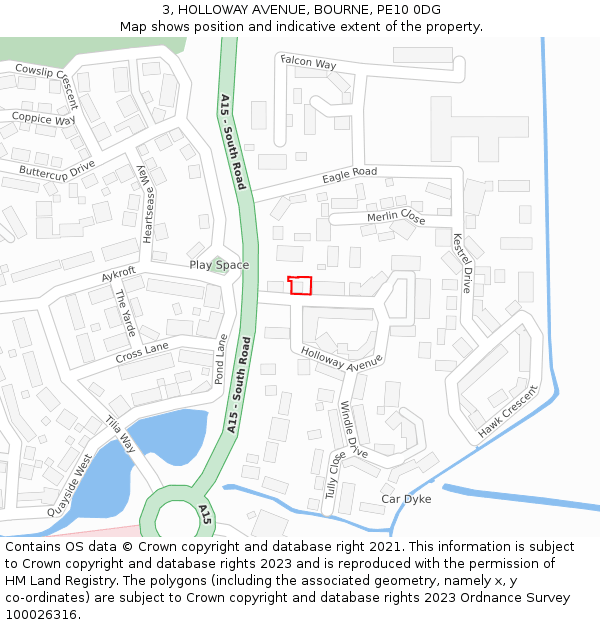 3, HOLLOWAY AVENUE, BOURNE, PE10 0DG: Location map and indicative extent of plot