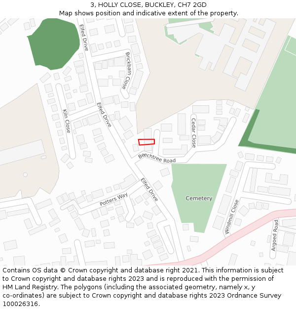 3, HOLLY CLOSE, BUCKLEY, CH7 2GD: Location map and indicative extent of plot