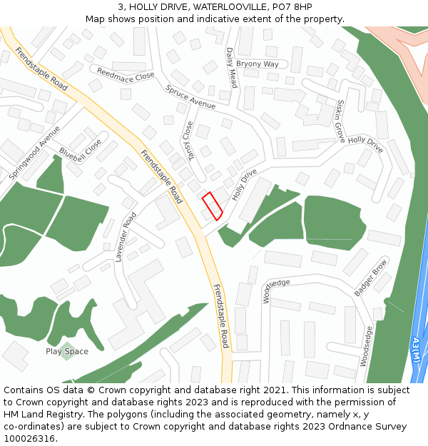 3, HOLLY DRIVE, WATERLOOVILLE, PO7 8HP: Location map and indicative extent of plot