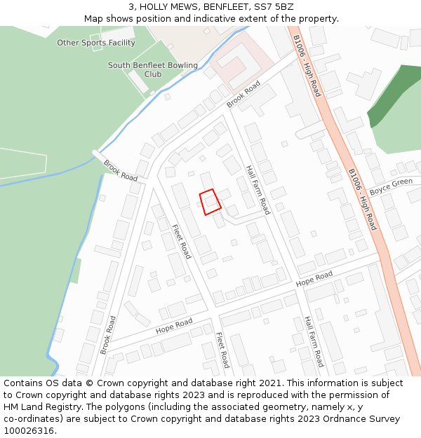 3, HOLLY MEWS, BENFLEET, SS7 5BZ: Location map and indicative extent of plot