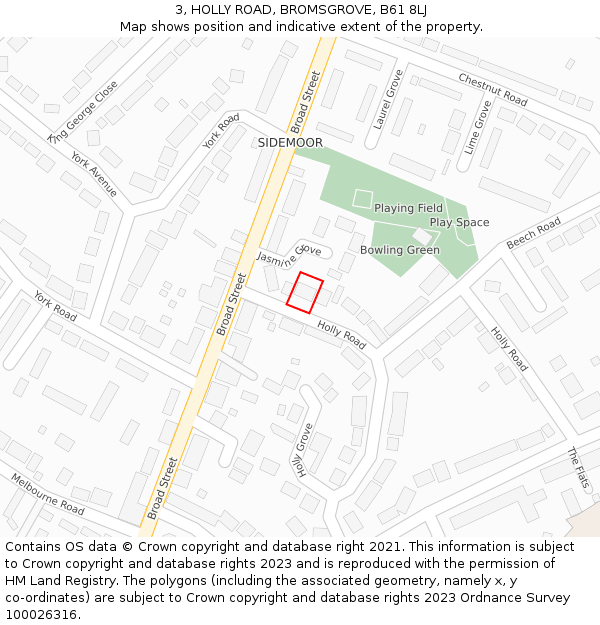 3, HOLLY ROAD, BROMSGROVE, B61 8LJ: Location map and indicative extent of plot