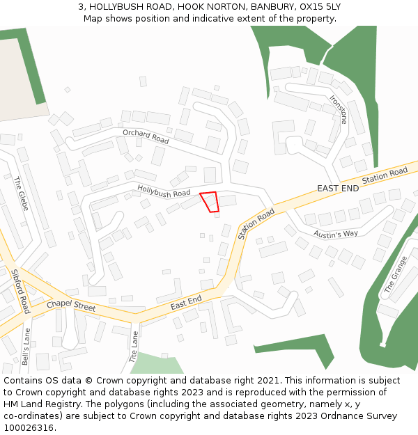 3, HOLLYBUSH ROAD, HOOK NORTON, BANBURY, OX15 5LY: Location map and indicative extent of plot