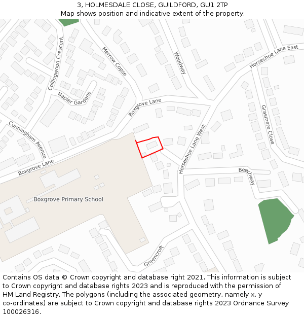 3, HOLMESDALE CLOSE, GUILDFORD, GU1 2TP: Location map and indicative extent of plot
