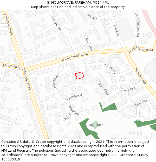 3, HOLMGROVE, FAREHAM, PO14 4PU: Location map and indicative extent of plot