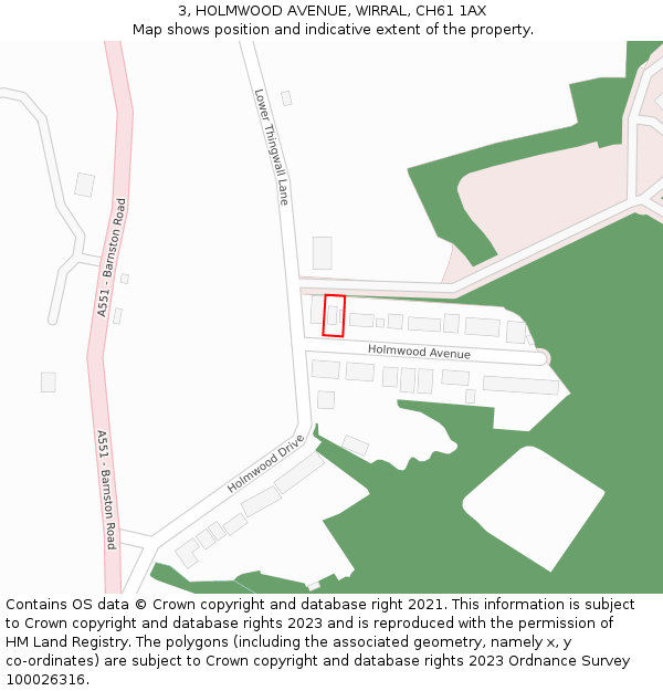 3, HOLMWOOD AVENUE, WIRRAL, CH61 1AX: Location map and indicative extent of plot