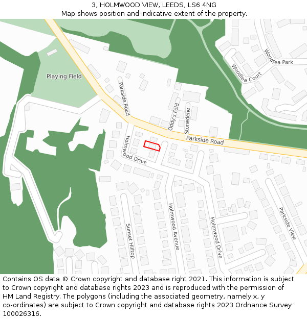 3, HOLMWOOD VIEW, LEEDS, LS6 4NG: Location map and indicative extent of plot