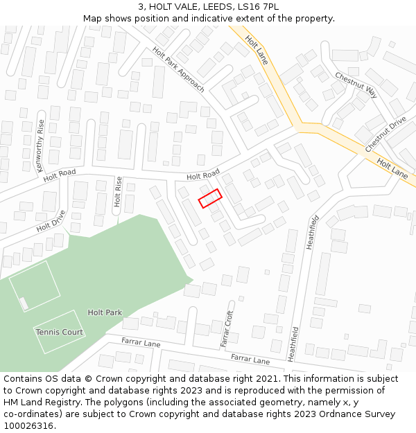 3, HOLT VALE, LEEDS, LS16 7PL: Location map and indicative extent of plot