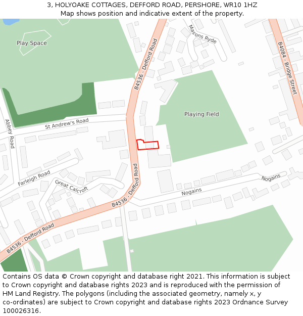 3, HOLYOAKE COTTAGES, DEFFORD ROAD, PERSHORE, WR10 1HZ: Location map and indicative extent of plot